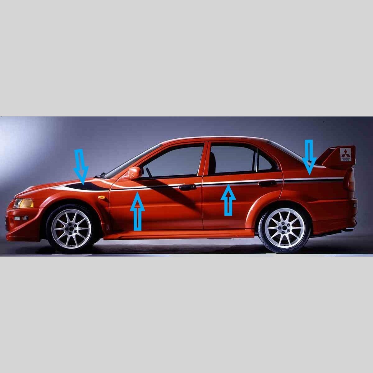 MITSUBISHI エンジニアスーツ MZ62301 赤 MITSUBISHI LANCER EVO 6 Tommi Makinen Genuine Side Decal Right