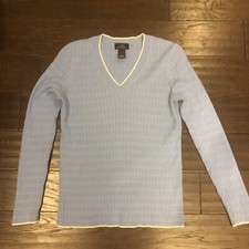 346 BROOKS BROTHERS Women s BLUE CABLE KNIT V-neck SWEATER Cashmere Blend Medium