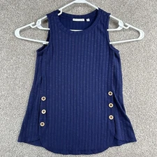 Notations Women’s Blouse Size Small Blue Sleeveless Pullover Buttons