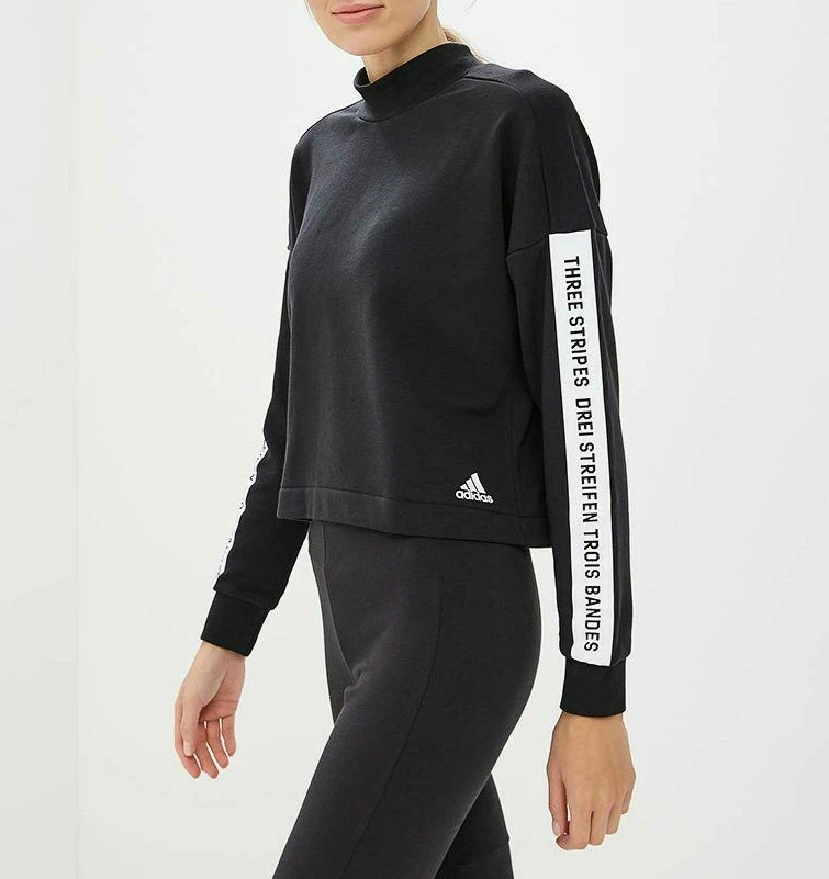 Mujer Adidas Sudadera Negra Adidas Tres Rayas Su ter Recortado NUEVO