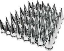 ABS Chrome Plastic 33mm Lug Nut Covers Thread-on Spikedfor Semi Truck Pack of 60