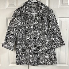 Chico s size 1 black/white animal print knit jacket, 3/4 Sleeves