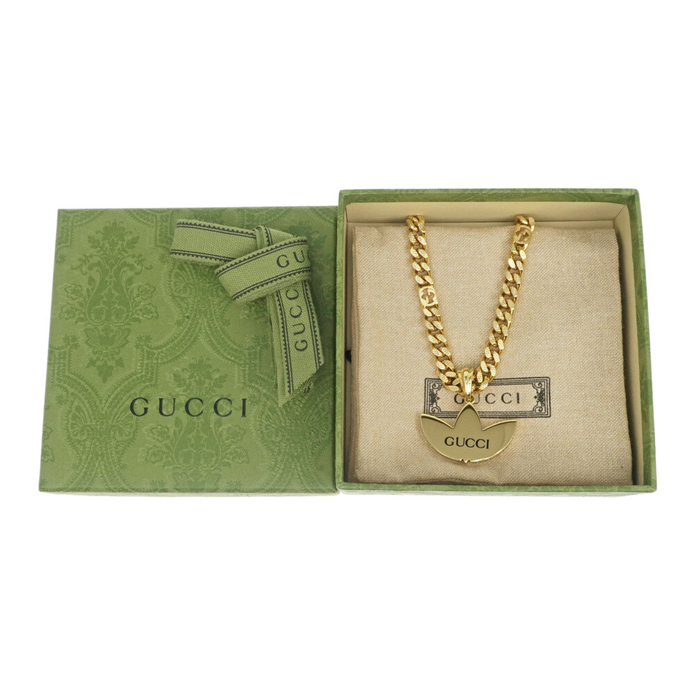 Gucci Adidas Collaboration Necklace Trefoil Golmet Black 50CM