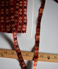 JACQUARD RED BLACK ANAHUAC DESIGN BRAID TRIM 3 YARDS X 1/2 INCHES WIDE