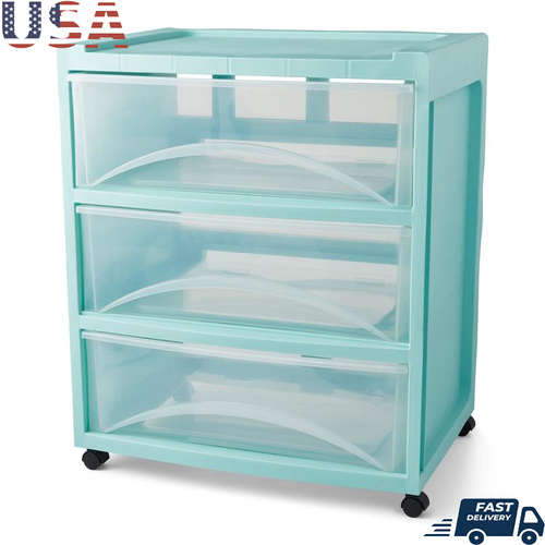 Mobile 3-Drawer Storage Organizer Rolling Cart Easy Slide Out Integrated Handles