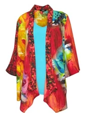 Women's Boho Kimono Summer Cardigans Open Front Lior Paris Multicolor Size M