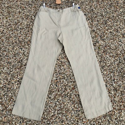 Charles Voegele Kingfield Women's Sz 46 XL Beige Linen Pants Embroidered Pockets