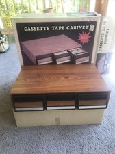 Vintage Woodgrain Audio Cassette Cabinet 42 Tapes K-Mart Brand Boxed