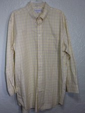 Paul Fredrick Dress Shirt Men's 18 34 Yellow Plaid Long Sleeve 100 Cotton