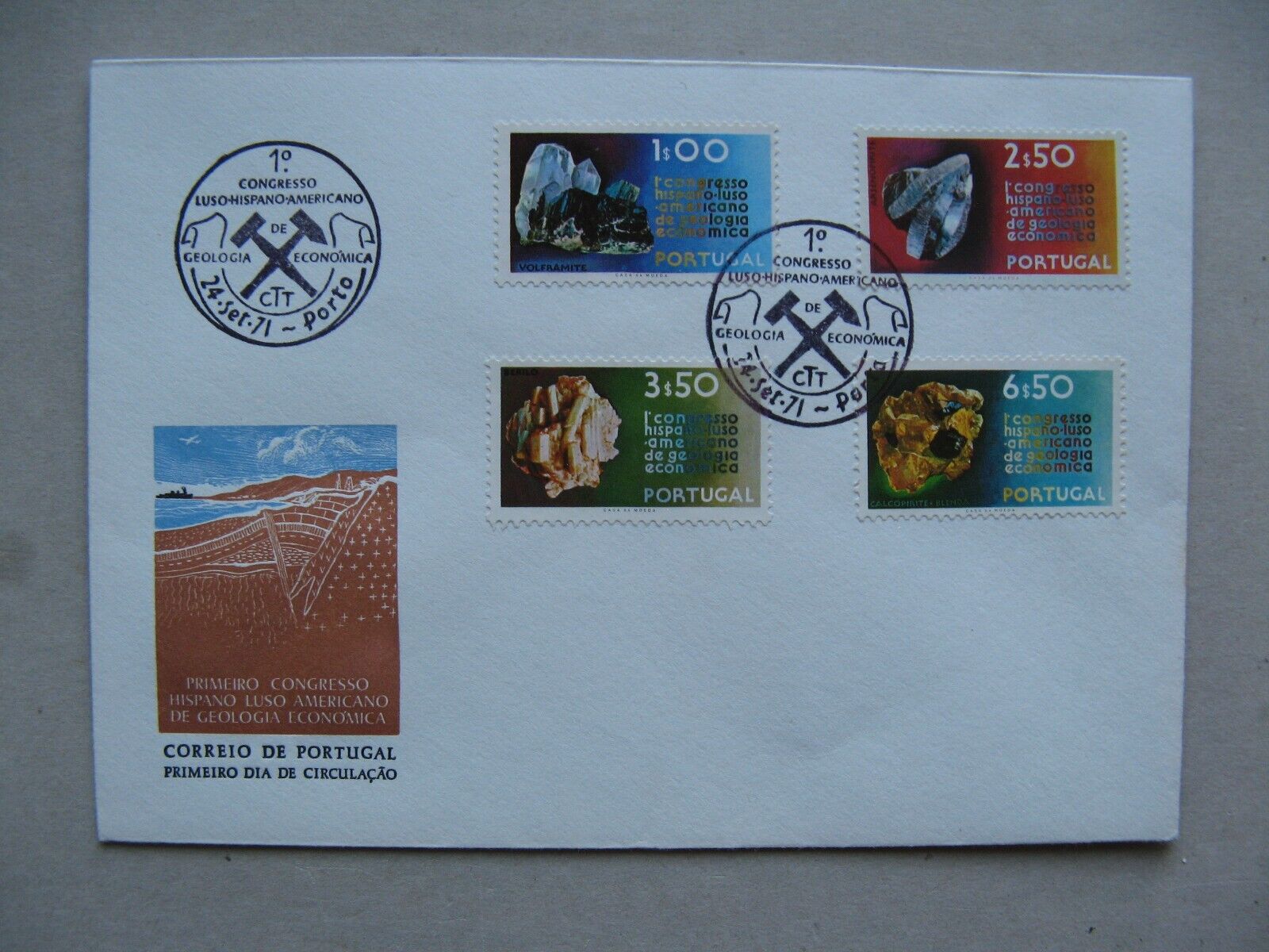 FDC - PORTUGAL FIRST DAY COVER CONGRESS HISPANO-LUSO-AMERICANO DE GEOLOGIA  ECONOMICA - GEOLOGY MINERAL STAMP