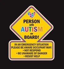 Person With Autism Car Truck Decal Sticker  Alert Responders Vinyl Sticker Windo