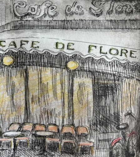 M. Susan Broussard - original, signed, hand-colored etching "Cafe de Flore" - Picture 6 of 6