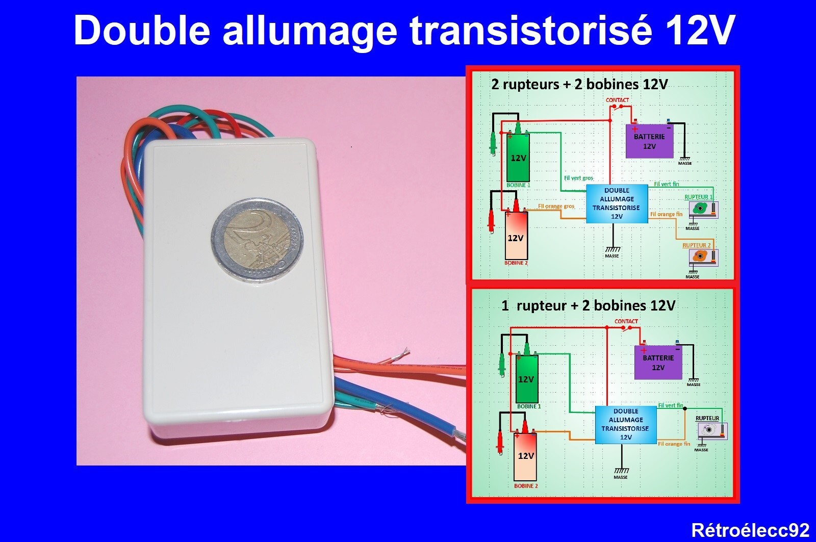 Allumage transistorisé 12V 4A haute performance pour moteur rétro et bobine 3.3 ohms