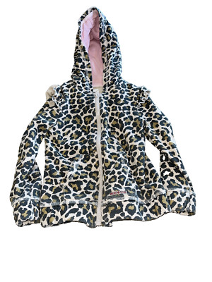 Hudson Leopard Black Brown Hoodie Zip Front Jacket Girl s 3T Chic Boho