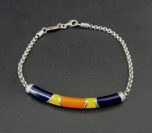 Gaston Lebo Bracelet Sterling Colorful Enamel Inlay Sterling Silver 925 - Picture 2 of 4