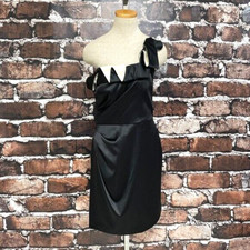 Max & Cleo Dress Womens 6 Black Cream Cocktail Party Satin One Shoulder Ruffle