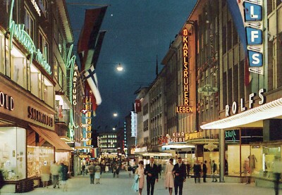 DEUTSCHLAND POSTKARTE Kiel Holstenstraße Nacht Innenstadt Schleswig-Holstein Krüger