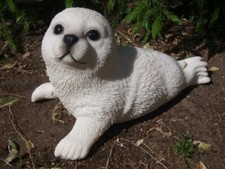 Robbe Deko Figur Seehund weiß lebensecht 32cm skulptur wetterfest HOTANT