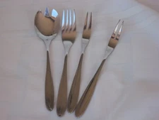 PAUL WIRTHS STAINLESS GLOSSY CROSSED  LINES FORKS, SERVE SPOON   4 PIECES