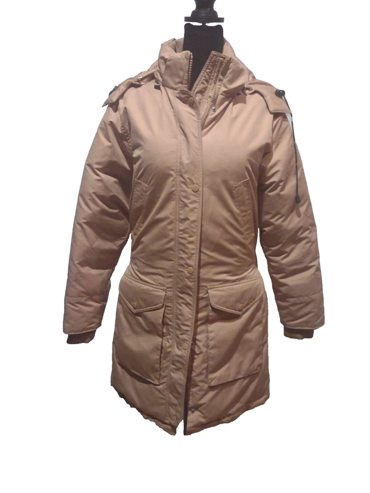 Snozu Down Feather Hooded Puffer Jacket Ski Coat Faux Fur Womens Sz S Tan Brown - Image 4 of 4