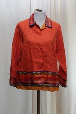 Coldwater Creek Women's L Jacket 100 Linen Event Party Burnt Orange Aztec