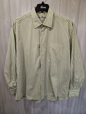 Alan Flusser Green White Striped Casual Button-down Shirt Size XL 100 Cotton...