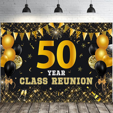 7X5Ft 50 Year Class Reunion Backdrop - Black and Gold 50Th School Class Reuni...