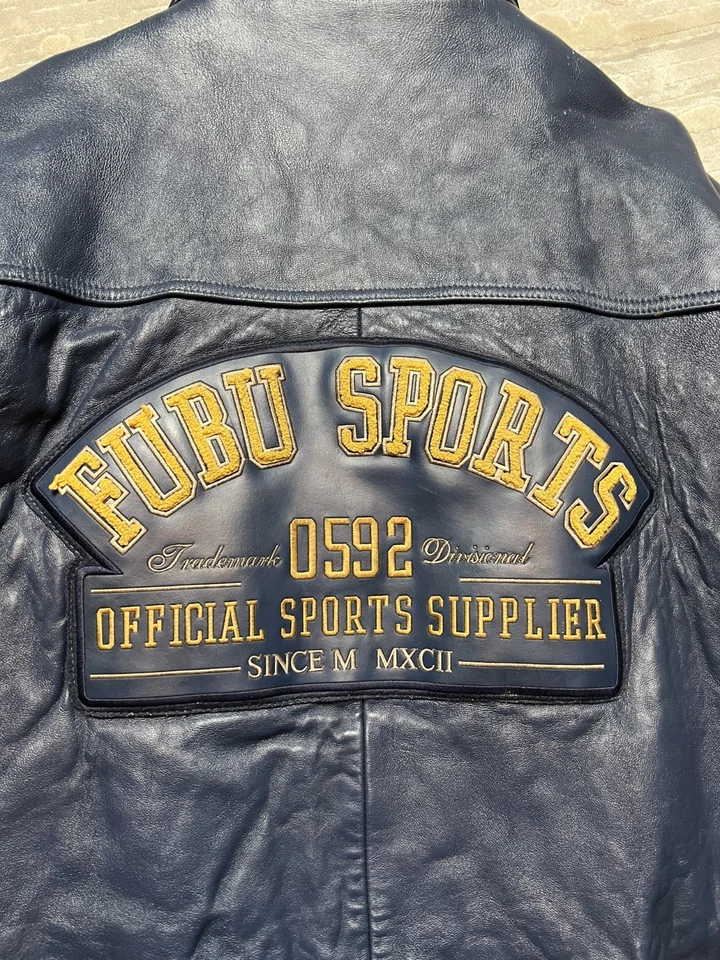 Fubu blue rare streetwear rap leather jacket 90 80 big vmen's size XXXL - Image 3 of 4