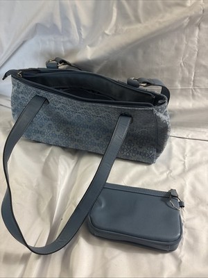 Croft and Barrow Blue Patterned Canvas Handbag w/Silver Buckles & Blue Trim