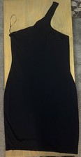 Express Women’s Black Solid V-Neck One-Shoulder Spaghetti Strap Midi Dress L