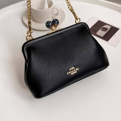 COACH Nora Kisslock Crossbody C1451Black Leather Shoulder Bag Gold