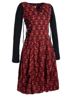 Vishes Langarm Damen Jersey-Kleid Blumenkleid Schnürung V-Ausschnitt Hippe Elfen - Bild 1 von 2