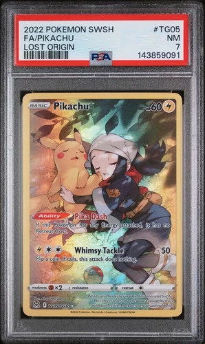 2022 POKEMON SWORD & SHIELD LOST ORIGIN #TG05 FULL ART/PIKACHU PSA 7