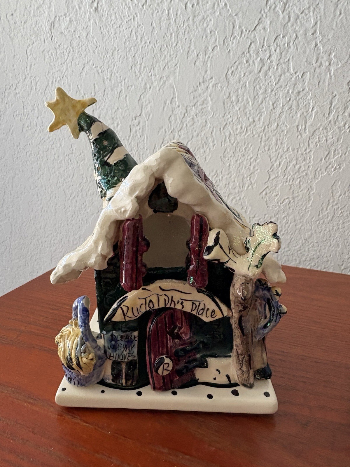 Heather Goldminc Blue Sky Clayworks Rudolph's Place Tealight House w/Underplate