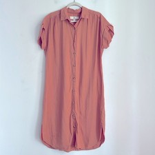 Thread + Supply short cuffed sleeve button down midi shirt dress sz M
