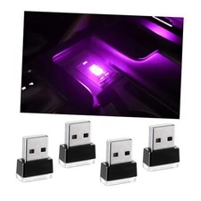 4 PCS USB LED Car Interior Atmosphere Lamp, Portable Plug-in 5V USB Car Purple