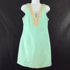 Lilly Pulitzer Bentley Shift Dress Teal Gold Accents 10 Preppy Poolside READ