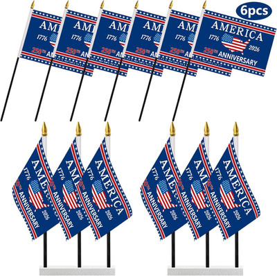250th Anniversary Stick Flags 6 Pack American 1776 2026 Patriotic Hand Held USA