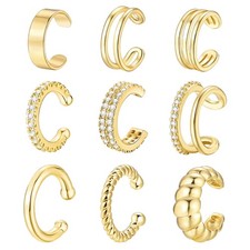 9Pcs Gold Ear Cuffs for Women Non piercing, 14K 18k Gold Plated Ear cuff earring