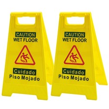 2-Pack Caution Wet Floor Sign, 17.5" Height, Bright Yellow,  Standard, Yellow