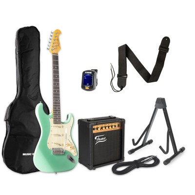 E-Gitarren Set Anfänger, Vintage ST-Style Surf Green, 15W Verstärker, Erle