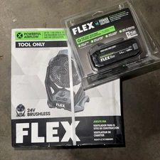 Flex FX5471-Z 24-Volt Brushless Cordless Jobsite Fan and Battery.