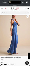 Lulus Angela Blue Satin Ruffled Slip Maxi Dress Sweetheart Neckline Size M