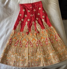 Red Orange Heavy Embroidered Indian Lehenga Skirt Worn Once