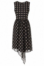 Ulla Johnson Penelope Silk chiffon Polka Dot Dress Black Midi Asymmetrical 2/4