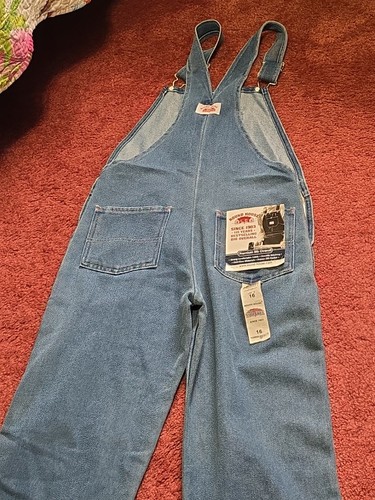 NWT ROUND HOUSE YOUTH BIB OVERALLS Sz 16 Blue Denim COTTON/poly ZIPPER fly - Picture 6 of 11
