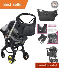 Convertible Black Tote Diaper Bag with Hooks for Doona Universal Strollers