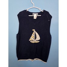 Janie and Jack Boys Navy Sweater Vest Sailboat - Size 6 - EUC