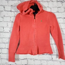 Ralph Lauren Girls Pink Knit Zip Up Hooded Sweater Child's 6 Casual Warm Cozy