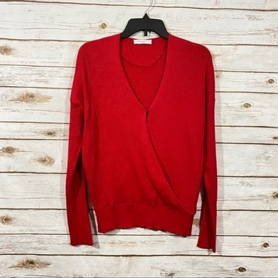 Elodie Women s Red Ribbed Long Sleeve Wrap Sweater Top Size XL